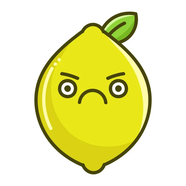 Kawaii Irritado Limão Fruta Cartoon Ilustração Isolado Fundo Branco — Vetor de Stock