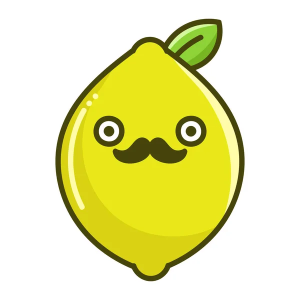 Kawaii Bigode Limão Fruta Desenho Animado Ilustração Isolada Fundo Branco — Vetor de Stock