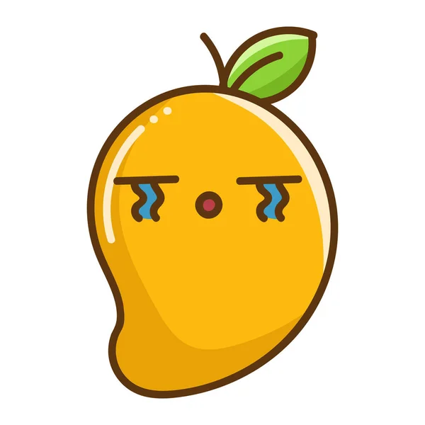 Kawaii Triste Pleurer Tropical Mangue Fruit Dessin Animé Illustration Isolé — Image vectorielle