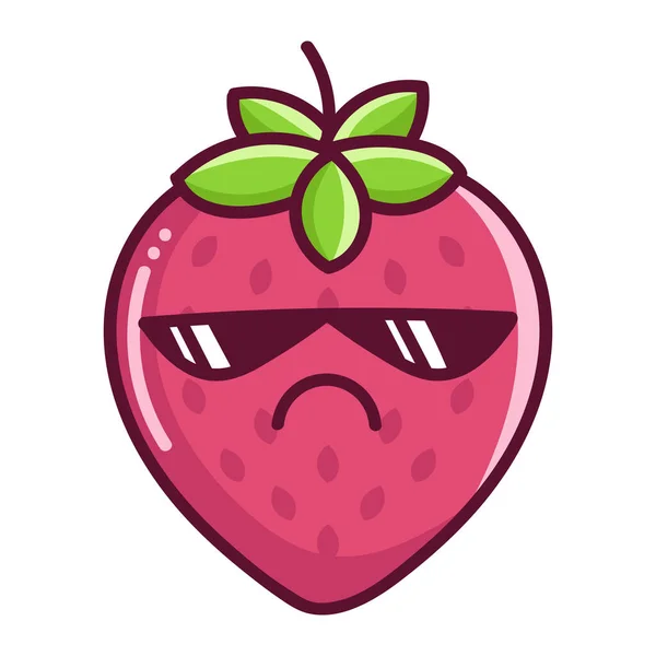 Kawaii Bad Strawberry Sunglasses Cartoon Illustration Isolated White Background — Stock Vector