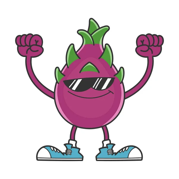 Dragón Fruta Pitaya Gafas Sol Personaje Dibujos Animados Aislados Sobre — Archivo Imágenes Vectoriales