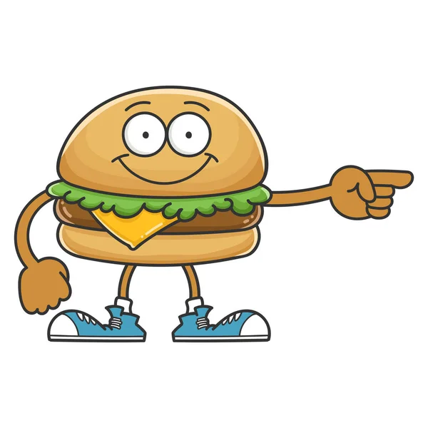 Sorrindo Queijo Feliz Hambúrguer Personagem Desenho Animado Isolado Fundo Branco — Vetor de Stock