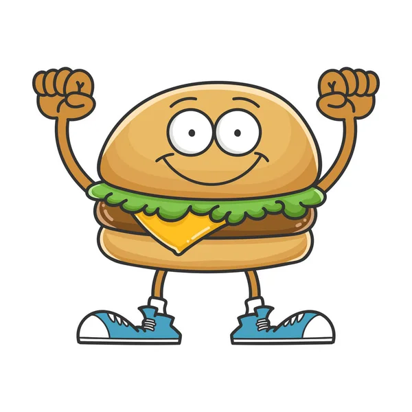 Sourire Heureux Fromage Hamburger Personnage Dessin Animé Isolé Sur Fond — Image vectorielle