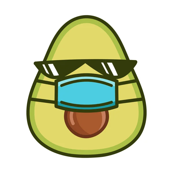 Kawaii Avocado Indossare Maschera Cartone Animato Illustrazione Isolato Sfondo Bianco — Vettoriale Stock