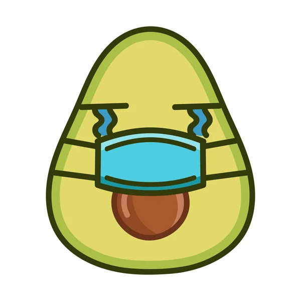 Kawaii Avocado Tragen Maske Cartoon Illustration Isoliert Auf Weißem Hintergrund — Stockvektor