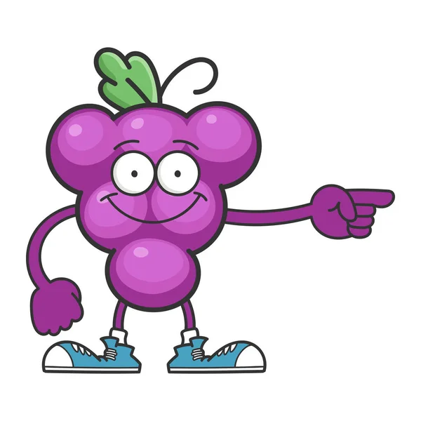 Souriant Personnage Dessin Animé Raisin Violet Isolé Sur Fond Blanc — Image vectorielle