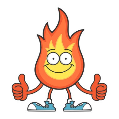 Beyaz arkaplanda izole edilmiş gülen ateş topu çizgi film karakteri