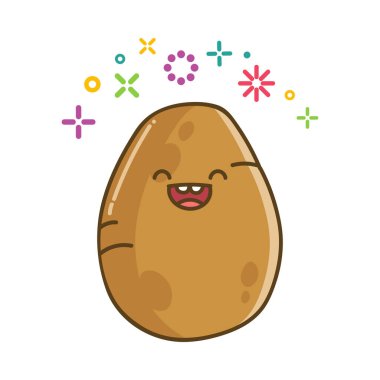 Kawaii gülümseyen patates çizgi filmi çizimi beyaz arka planda izole edilmiş.