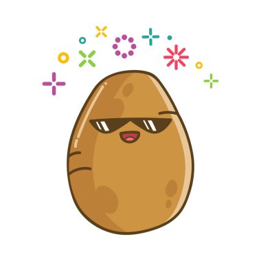 Kawaii gülümseyen patates çizgi filmi çizimi beyaz arka planda izole edilmiş.