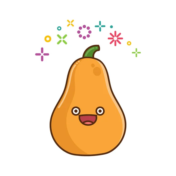 Kawaii Leende Butternut Squash Tecknad Illustration Isolerad Vit Bakgrund — Stock vektor