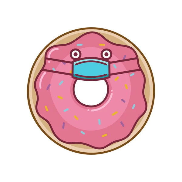 Kawaii Rosado Donut Usando Máscara Protectora Cara Dibujos Animados Aislados — Archivo Imágenes Vectoriales