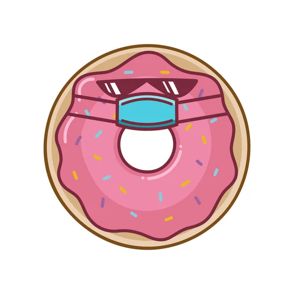 Kawaii Rosado Donut Usando Máscara Protectora Cara Dibujos Animados Aislados — Archivo Imágenes Vectoriales