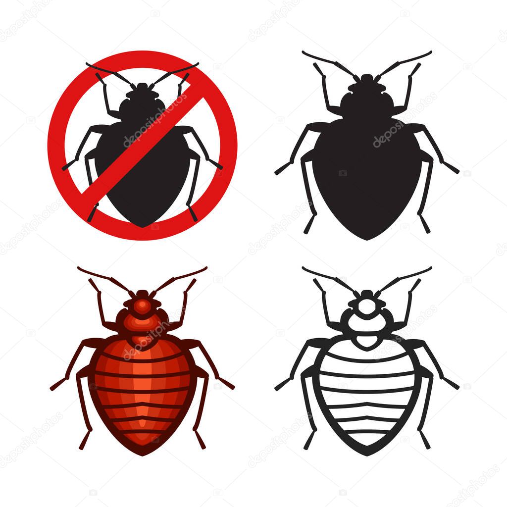 Set of vector bed bugs insect icons isolated on white background