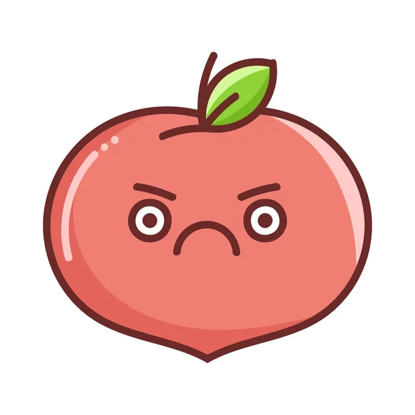 Kawaii愤怒的桃子卡通画 背景为白色 — 图库矢量图片