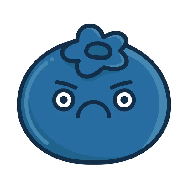 Kawaii Θυμωμένος Blueberry Εικονογράφηση Κινουμένων Σχεδίων Απομονώνονται Λευκό Φόντο — Διανυσματικό Αρχείο