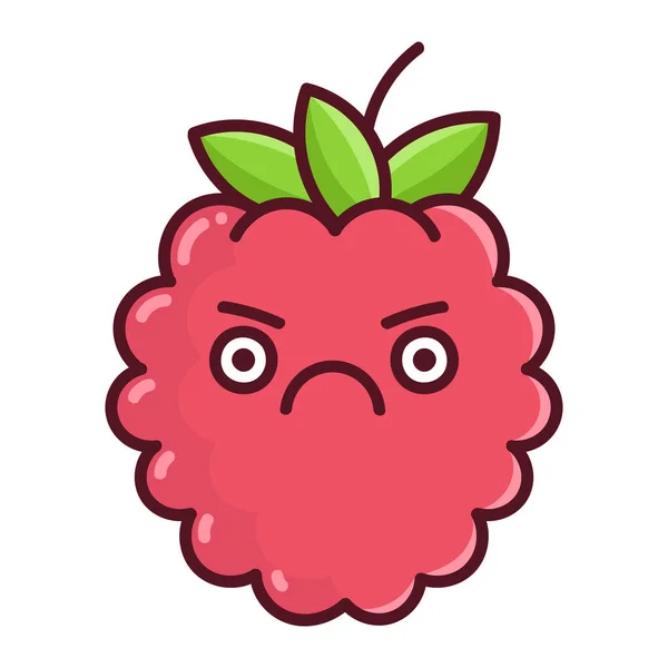 Kawaii Angry Raspberry Cartoon Illustration Isolated White Background — Stock Vector