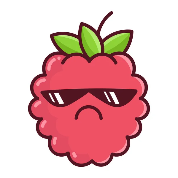 Kawaii Sunglasses Raspberry Cartoon Illustration Isolated White Background — Stock Vector