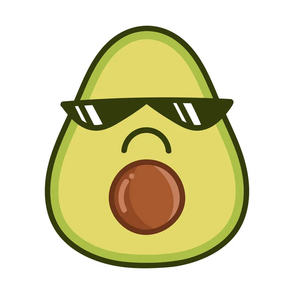 Kawaii Cattivo Occhiali Sole Avocado Cartone Animato Illustrazione Isolato Sfondo — Vettoriale Stock