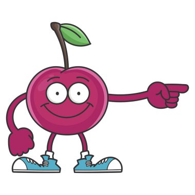 Mutlu, gülümseyen, beyaz arka planda izole edilmiş kiraz ağacı çizgi film karakteri.