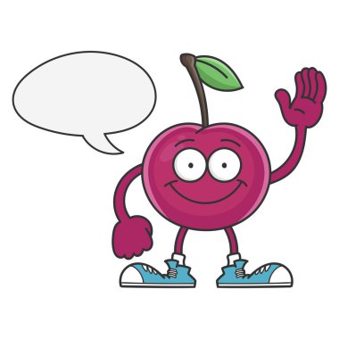 Mutlu, gülümseyen, beyaz arka planda izole edilmiş kiraz ağacı çizgi film karakteri.