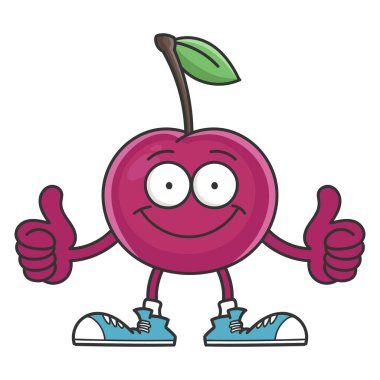 Mutlu, gülümseyen, beyaz arka planda izole edilmiş kiraz ağacı çizgi film karakteri.