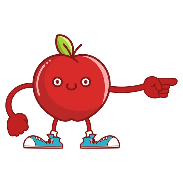 Kawaii Lächelnd Rote Apfelfrucht Mit Turnschuhen Karikatur Isoliert Auf Weißem — Stockvektor