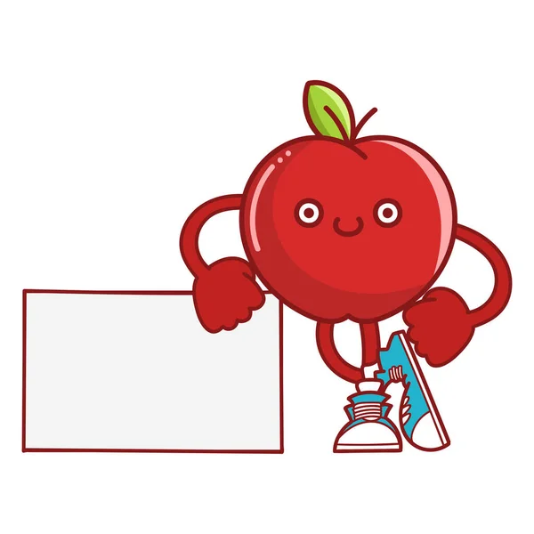 Kawaii Gülümseyen Kırmızı Elma Meyvesi Beyaz Arka Planda Izole Edilmiş Vektör Grafikler