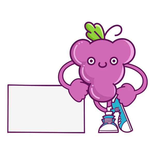 Kawaii Sonriente Fruta Uva Púrpura Con Zapatillas Deporte Dibujos Animados — Archivo Imágenes Vectoriales