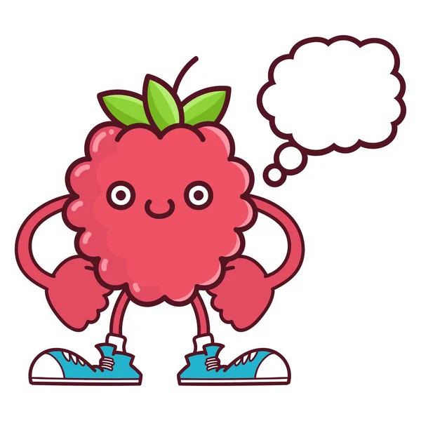 Kawaii Sourire Framboise Fruit Avec Sneakers Dessin Animé Isolé Sur — Image vectorielle