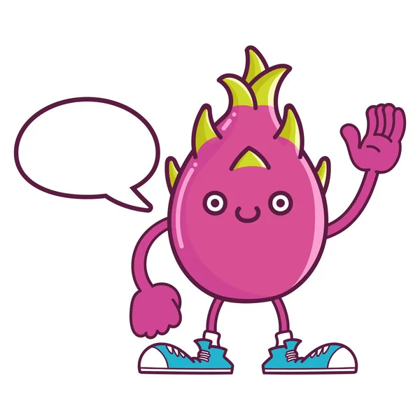 Kawaii Sonriente Fruta Del Dragón Con Zapatillas Deporte Dibujos Animados — Vector de stock