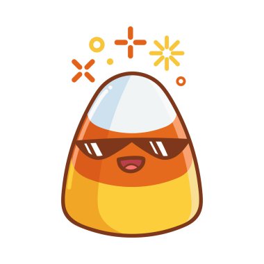 Cadılar Bayramı 'nda gülümseyen kawaii beyaz arka planda izole edilmiş mısır şekeri çizgi filmi.