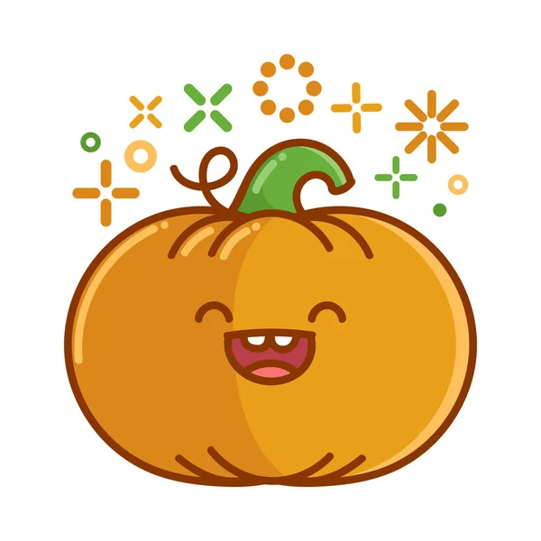 Kawaii Sorrindo Halloween Desenho Animado Abóbora Isolado Fundo Branco — Vetor de Stock