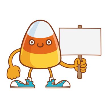 Cadılar Bayramı 'nda gülümseyen kawaii beyaz arka planda izole edilmiş mısır çizgi filmi çizimi