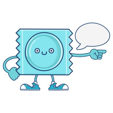 kawaii mavi gülümseyen prezervatif ambalaj ikonu karikatürü beyaz arkaplanda izole edildi