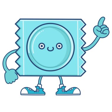 kawaii mavi gülümseyen prezervatif ambalaj ikonu karikatürü beyaz arkaplanda izole edildi