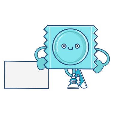 kawaii mavi gülümseyen prezervatif ambalaj ikonu karikatürü beyaz arkaplanda izole edildi