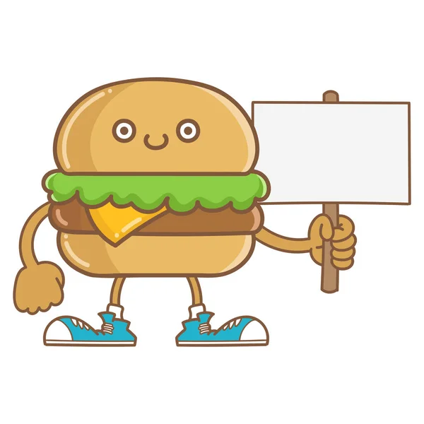 Beyaz Arka Planda Izole Edilmiş Gülümseyen Peynirli Hamburger Ikonu Karikatürü — Stok Vektör