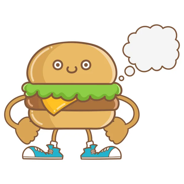 Kawaii Sonriente Hamburguesa Queso Icono Dibujos Animados Aislados Sobre Fondo — Archivo Imágenes Vectoriales