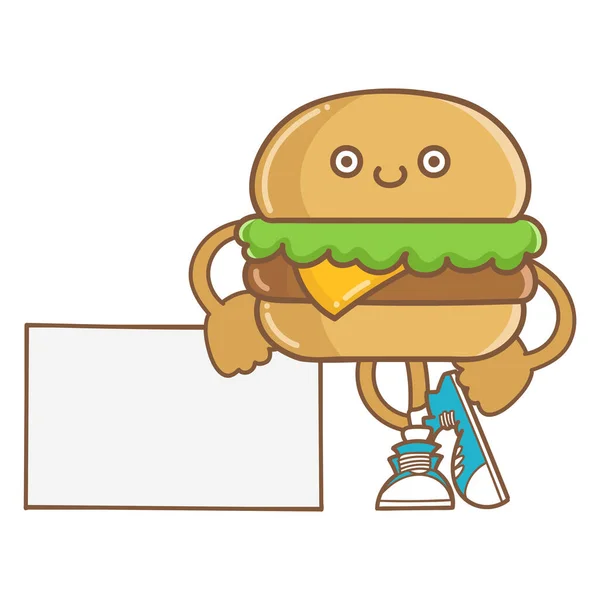 Каваї Посміхається Сир Гамбургер Значок Мультфільм Ізольовані Білому Тлі — стоковий вектор