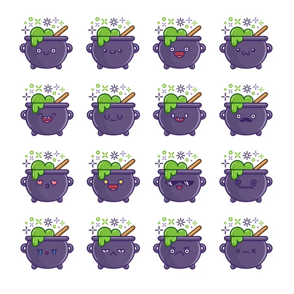Set Fun Cute Halloween Witch Cauldron Icon Cartoons Isolated White Royalty Free Stock Illustrations