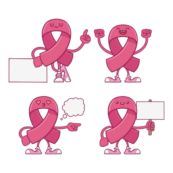 Ruban Rose Cancer Sein Personnages Bande Dessinée Pour Rose Mois — Image vectorielle