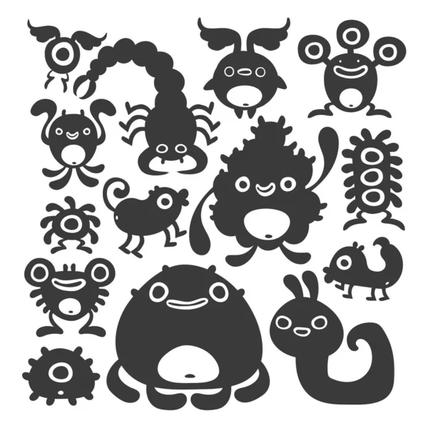 Set Weird Creature Monster Designs Isolated White Background — Stock Vector