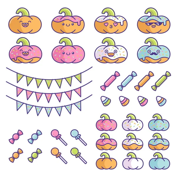 Set Sweet Frosted Birthday Party Pumpkins Element Designs Isolated White — Stock Vector
