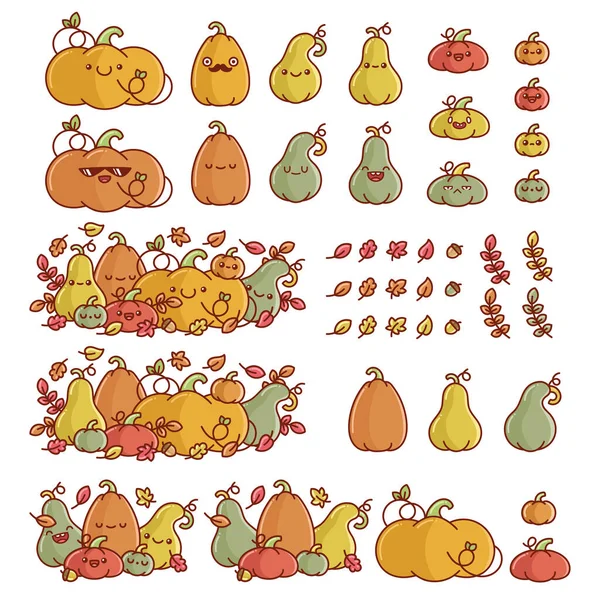 Set Autumn Pumpkin Gourds Element Designs Isolated White Background Royalty Free Stock Vectors