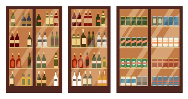 Shop of alcohol. Shelves — Stock Vector