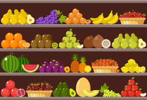 Counter with fruits. Supermarket — Stock Vector