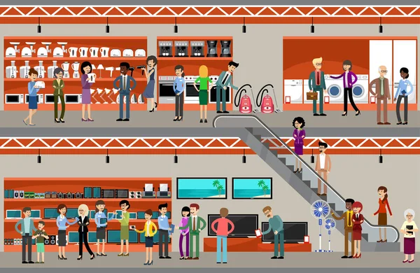 People in a supermarket of the equipment and electronics Stock Illustration