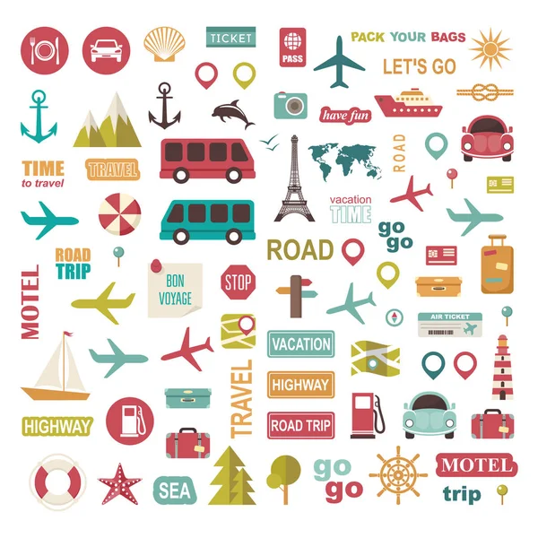 Trip set vector icons. Vacation — Stock Vector