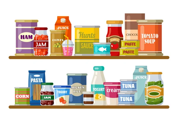 Supermercado, estanterías con productos y bebidas — Archivo Imágenes Vectoriales