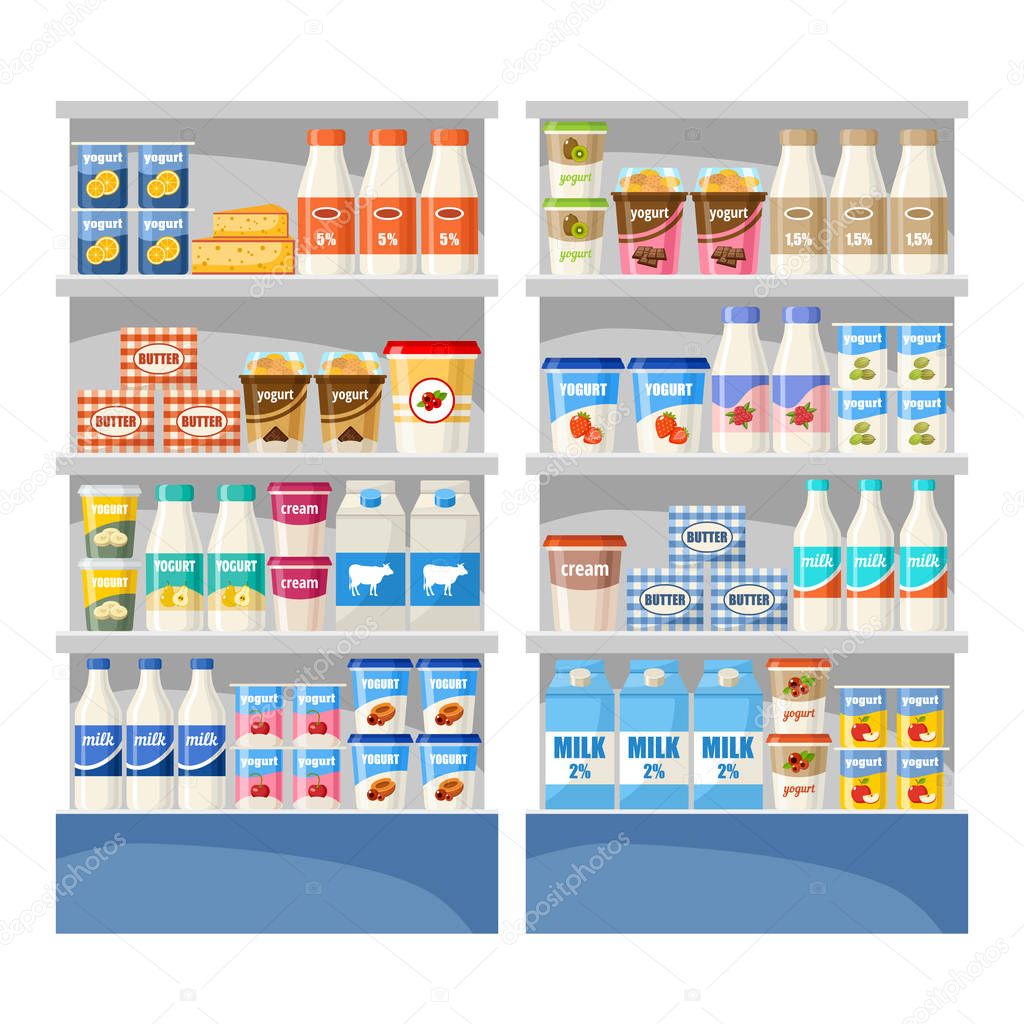 Dairy shop. Supermarket. Vector illustration